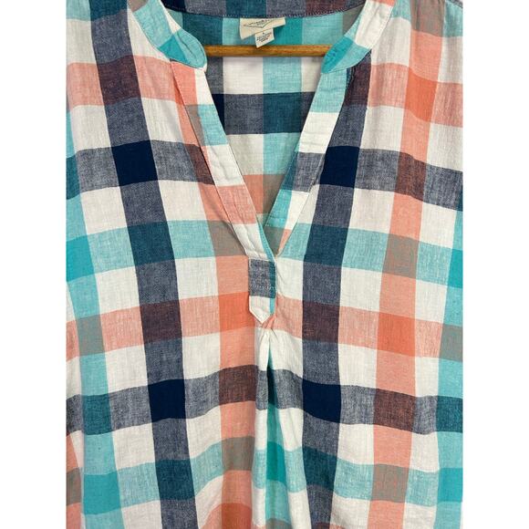 St Johns Bay Short Sleeve Relaxed Checkered Plaid Shirt - Size Large Linen - Picture 5 of 12